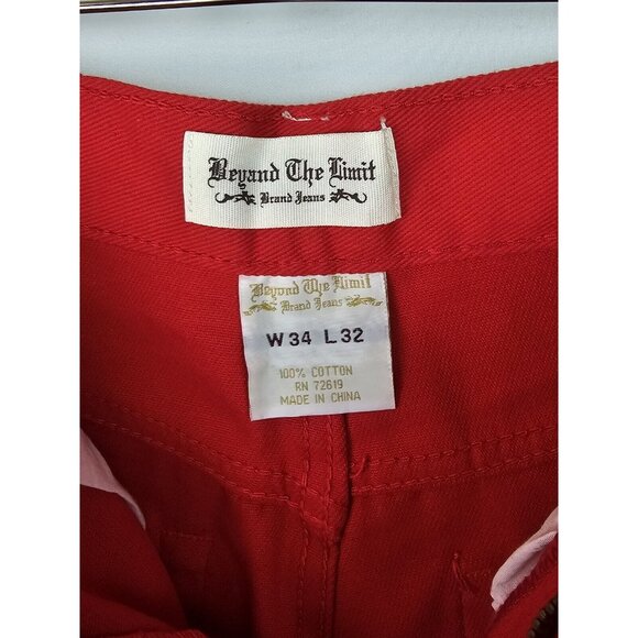 Beyond The Limit Men's Jeans Size 34 x 32 Red Straight Leg Denim Jean Pants - Picture 6 of 10